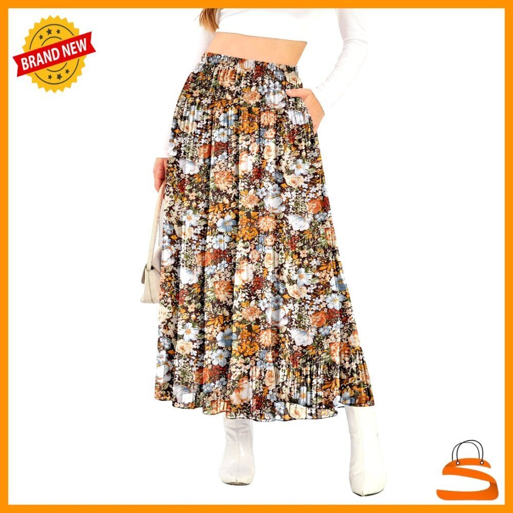High Waisted Maxi Skirt with Pockets, Elastic Chiffon Boho Long Skirt